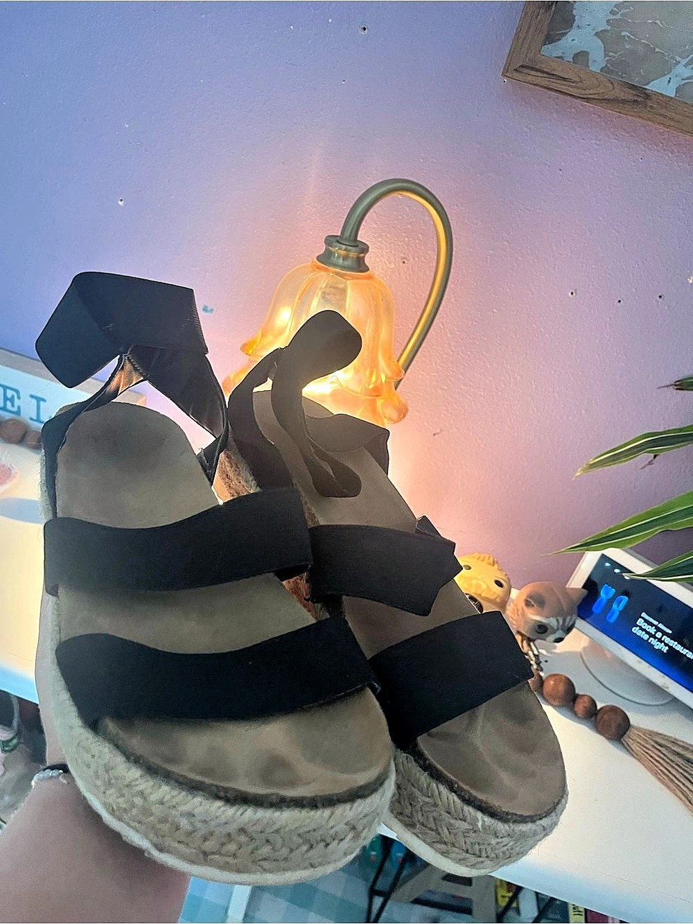 Black & Brown Strappy Wedge Sandals
